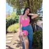 imageSUUKSESS Women Ribbed Sexy Bodysuit Sleeveless Square Neck Padded Tank Top1 Hot Pink