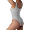 imageSUUKSESS Women Ribbed Sexy Bodysuit Sleeveless Square Neck Padded Tank Top1 Light Grey
