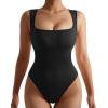 imageSUUKSESS Women Ribbed Square Neck Bodysuit Sleeveless Tank Tops19 Black