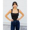 imageSUUKSESS Women Ribbed Square Neck Bodysuit Sleeveless Tank Tops19 Black