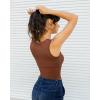 imageSUUKSESS Women Ribbed Square Neck Bodysuit Sleeveless Tank Tops19 Brown