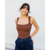 imageSUUKSESS Women Ribbed Square Neck Bodysuit Sleeveless Tank Tops19 Brown