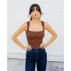 imageSUUKSESS Women Ribbed Square Neck Bodysuit Sleeveless Tank Tops19 Brown