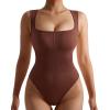 imageSUUKSESS Women Ribbed Square Neck Bodysuit Sleeveless Tank Tops19 Brown