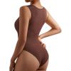 imageSUUKSESS Women Ribbed Square Neck Bodysuit Sleeveless Tank Tops19 Brown