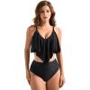 imageSUUKSESS Women Ruffle High Waisted Tankini Swimsuits Tummy Control Bathing Suit98 Black