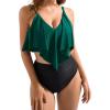 imageSUUKSESS Women Ruffle High Waisted Tankini Swimsuits Tummy Control Bathing Suit98 Green Black