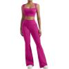 imageSUUKSESS Women Seamless Gym Set Tummy Control Flare Legging Square Neck Crop Top