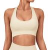 imageSUUKSESS Women Seamless Halter Sports Bra Open Back Padded Workout Crop Tank TopsBeige