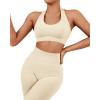 imageSUUKSESS Women Seamless Halter Sports Bra Open Back Padded Workout Crop Tank TopsBeige