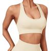 imageSUUKSESS Women Seamless Halter Sports Bra Open Back Padded Workout Crop Tank TopsBeige