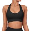 imageSUUKSESS Women Seamless Halter Sports Bra Open Back Padded Workout Crop Tank TopsBlack