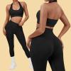 imageSUUKSESS Women Seamless Halter Sports Bra Open Back Padded Workout Crop Tank TopsBlack