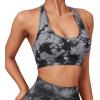 imageSUUKSESS Women Seamless Halter Sports Bra Open Back Padded Workout Crop Tank TopsBlack Tie Dye
