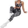 imageSUUKSESS Women Seamless Halter Sports Bra Open Back Padded Workout Crop Tank TopsBlack Tie Dye