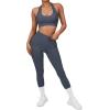 imageSUUKSESS Women Seamless Halter Sports Bra Open Back Padded Workout Crop Tank TopsBlue