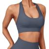 imageSUUKSESS Women Seamless Halter Sports Bra Open Back Padded Workout Crop Tank TopsBlue