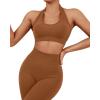 imageSUUKSESS Women Seamless Halter Sports Bra Open Back Padded Workout Crop Tank TopsBrown