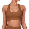 imageSUUKSESS Women Seamless Halter Sports Bra Open Back Padded Workout Crop Tank TopsBrown