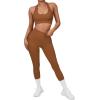 imageSUUKSESS Women Seamless Halter Sports Bra Open Back Padded Workout Crop Tank TopsBrown