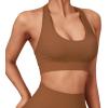 imageSUUKSESS Women Seamless Halter Sports Bra Open Back Padded Workout Crop Tank TopsBrown
