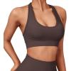 imageSUUKSESS Women Seamless Halter Sports Bra Open Back Padded Workout Crop Tank TopsDark Brown
