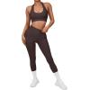 imageSUUKSESS Women Seamless Halter Sports Bra Open Back Padded Workout Crop Tank TopsDark Brown