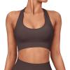 imageSUUKSESS Women Seamless Halter Sports Bra Open Back Padded Workout Crop Tank TopsDark Brown