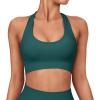 imageSUUKSESS Women Seamless Halter Sports Bra Open Back Padded Workout Crop Tank TopsDark Green