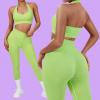 imageSUUKSESS Women Seamless Halter Sports Bra Open Back Padded Workout Crop Tank TopsGreen