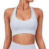imageSUUKSESS Women Seamless Halter Sports Bra Open Back Padded Workout Crop Tank TopsLight Blue