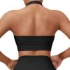 imageSUUKSESS Women Seamless Halter Sports Bra Open Back Padded Workout Crop Tank TopsLight Blue Black