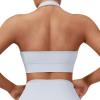 imageSUUKSESS Women Seamless Halter Sports Bra Open Back Padded Workout Crop Tank TopsLight Blue Black