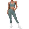 imageSUUKSESS Women Seamless Halter Sports Bra Open Back Padded Workout Crop Tank TopsLight Green