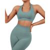 imageSUUKSESS Women Seamless Halter Sports Bra Open Back Padded Workout Crop Tank TopsLight Green