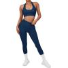 imageSUUKSESS Women Seamless Halter Sports Bra Open Back Padded Workout Crop Tank TopsNavy Blue