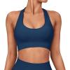 imageSUUKSESS Women Seamless Halter Sports Bra Open Back Padded Workout Crop Tank TopsNavy Blue