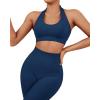 imageSUUKSESS Women Seamless Halter Sports Bra Open Back Padded Workout Crop Tank TopsNavy Blue
