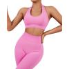 imageSUUKSESS Women Seamless Halter Sports Bra Open Back Padded Workout Crop Tank TopsPink
