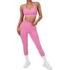 imageSUUKSESS Women Seamless Halter Sports Bra Open Back Padded Workout Crop Tank TopsPink