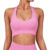 imageSUUKSESS Women Seamless Halter Sports Bra Open Back Padded Workout Crop Tank TopsPink