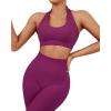 imageSUUKSESS Women Seamless Halter Sports Bra Open Back Padded Workout Crop Tank TopsPlum