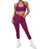imageSUUKSESS Women Seamless Halter Sports Bra Open Back Padded Workout Crop Tank TopsPlum