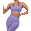 imageSUUKSESS Women Seamless Halter Sports Bra Open Back Padded Workout Crop Tank TopsPurple