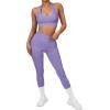 imageSUUKSESS Women Seamless Halter Sports Bra Open Back Padded Workout Crop Tank TopsPurple