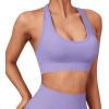 imageSUUKSESS Women Seamless Halter Sports Bra Open Back Padded Workout Crop Tank TopsPurple