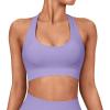 imageSUUKSESS Women Seamless Halter Sports Bra Open Back Padded Workout Crop Tank TopsPurple