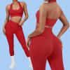 imageSUUKSESS Women Seamless Halter Sports Bra Open Back Padded Workout Crop Tank TopsRed