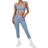 imageSUUKSESS Women Seamless Halter Sports Bra Open Back Padded Workout Crop Tank TopsSky Blue
