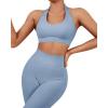 imageSUUKSESS Women Seamless Halter Sports Bra Open Back Padded Workout Crop Tank TopsSky Blue